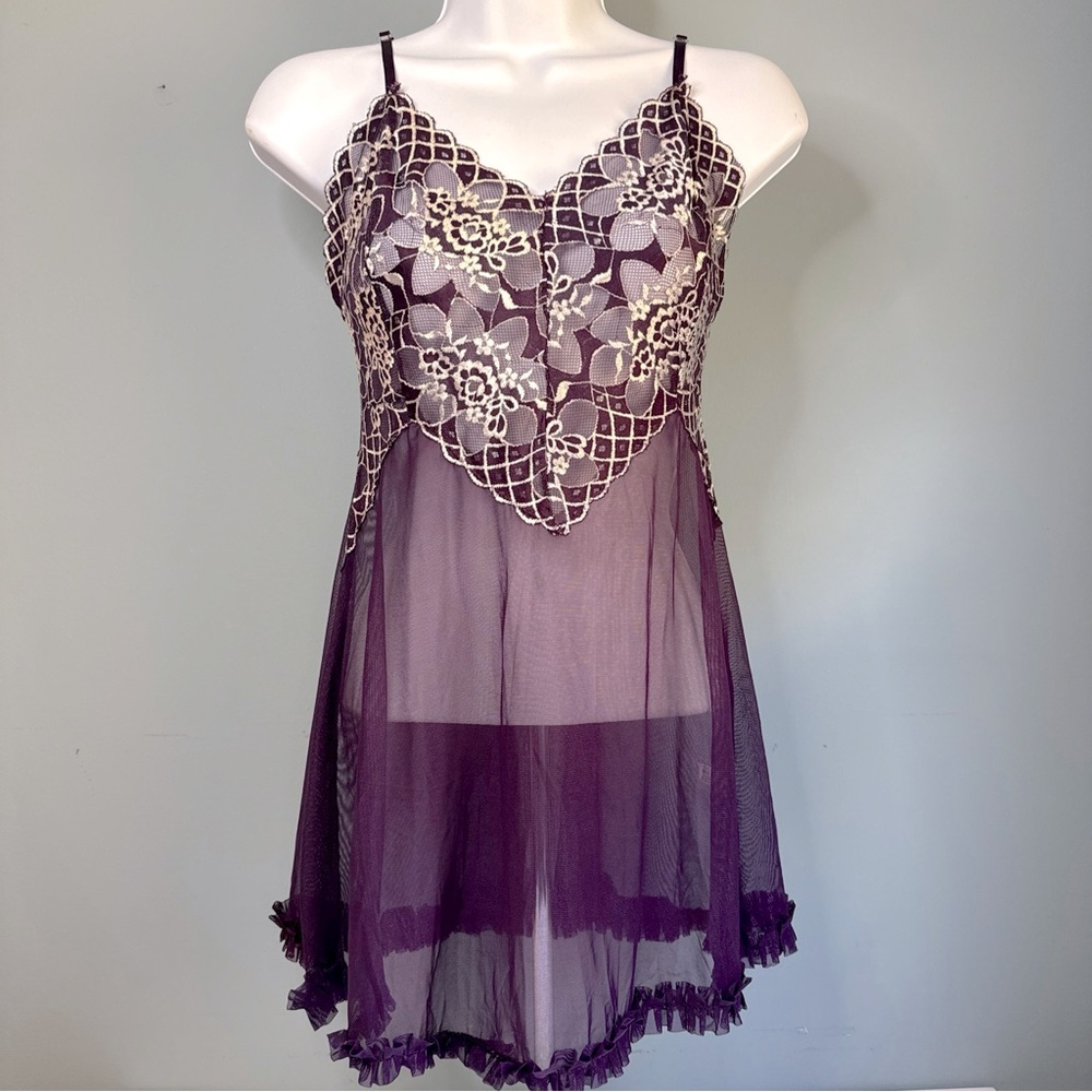 Purple Lace Ruffle Slip Nightie Nightgown Size F